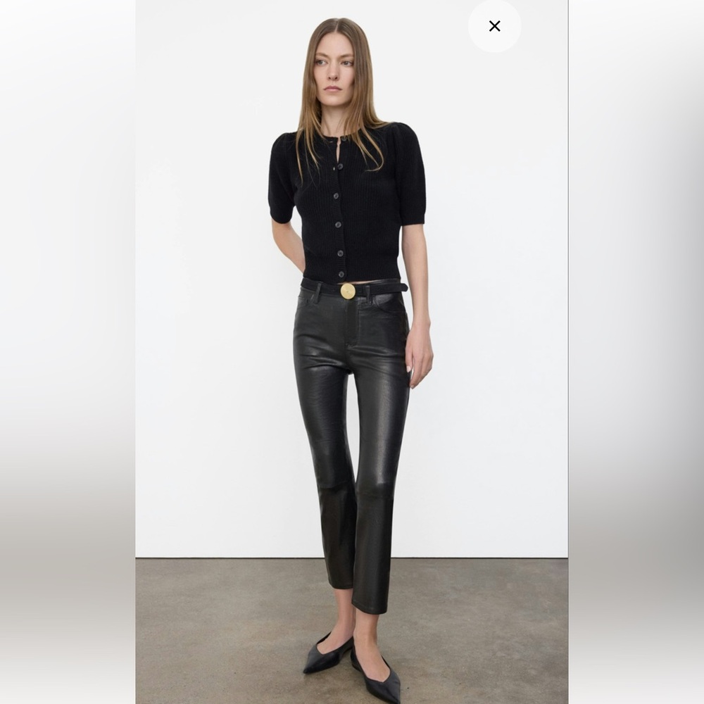 EUC! FRAME le crop green leather bootcut pants, sz 28
